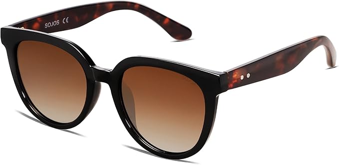 SOJOS Trendy Cat Eye Round Polarized Sunglasses for Women Fashion UV Protection Sunnies Sunglasses SJ2175