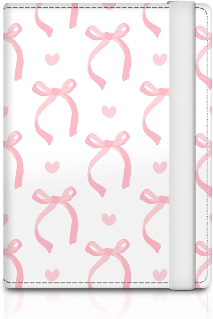 Passport Holder for Travel Essentials, RFID Premium Leather Passport Wallet Cover Case for Travel Must Haves Accessories, Passport Book Holders for Women Men Pink Cute Bowtie