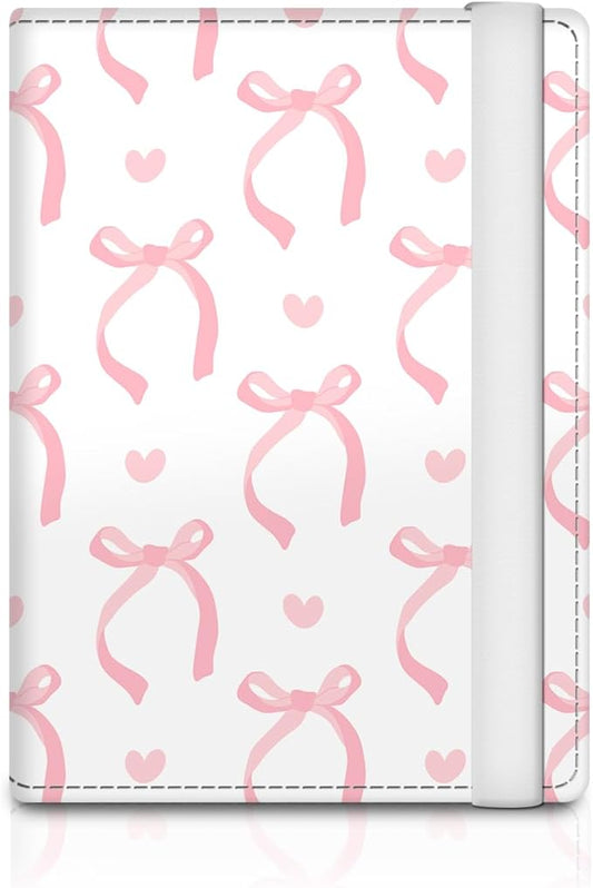 Passport Holder for Travel Essentials, RFID Premium Leather Passport Wallet Cover Case for Travel Must Haves Accessories, Passport Book Holders for Women Men Pink Cute Bowtie