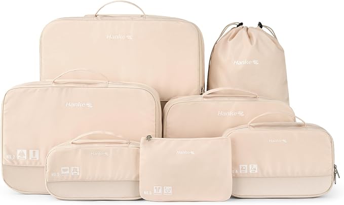Packing Cubes for Travel, Hanke 7 Set Packing Cubes with Double Zipper,Compression Travel Bags Expandable Design,Durable Packing Organizers for Suitcase Backpack and Carry-On