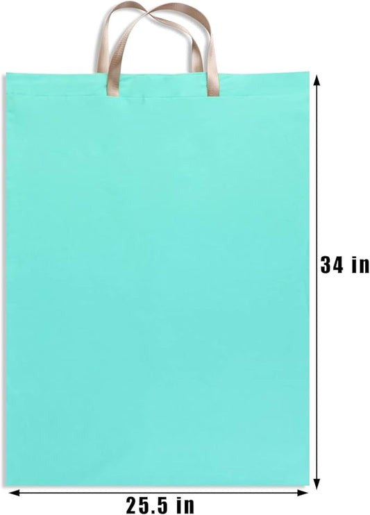 LOLOMLO Extra Large Canvas Laundry Bags with Handles & Drawstring Closure, Heavy Duty Tears Resistant Clothes Storage Travel Bags,25.5"x34",Lake Blue