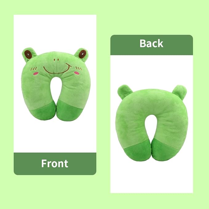 EKDJKK Travel Pillow for Kids, Cute Animal Neck Pillow Support U Shaped Cushion Plush Soft Rest Reading Pillow Sleeping Pillow for Airplane Train Car (Frog)