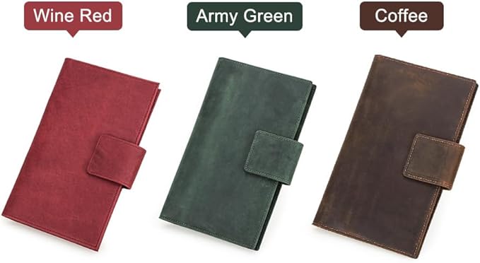 Unisex Genuine Leather Wallet Retro Crazy Horse Leather RFID Blocking Family Travel Passport Holder Slot (Red)