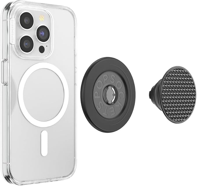 PopSockets Phone Grip for MagSafe with Kickstand, Magnetic Stand, Swappable Top, Secure Hold for iPhone MagSafe Cases, Phone & Tablet Grip - Alum Triangle Knurled Black