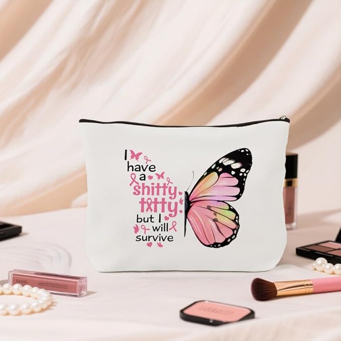 Breast Cancer Awareness Accessories Make up Bag Breast Cancer Survivor Gifts for Woman Pink Ribbon Cosmetic bag Inspirational Gifts for Women Patients Comfort Gift for Mom Grandma Friends Coworkers