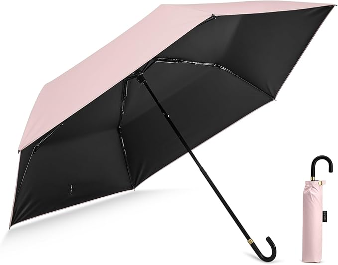 G4Free Mini Travel Umbrella UPF 50+ Ultralight Slim UV Protection Parasol, Windproof Compact Umbrella for Sun & Rain, Portable with J Hook Curved Handle Japanese Style for Women