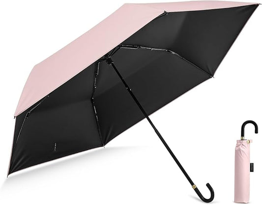 G4Free Mini Travel Umbrella UPF 50+ Ultralight Slim UV Protection Parasol, Windproof Compact Umbrella for Sun & Rain, Portable with J Hook Curved Handle Japanese Style for Women