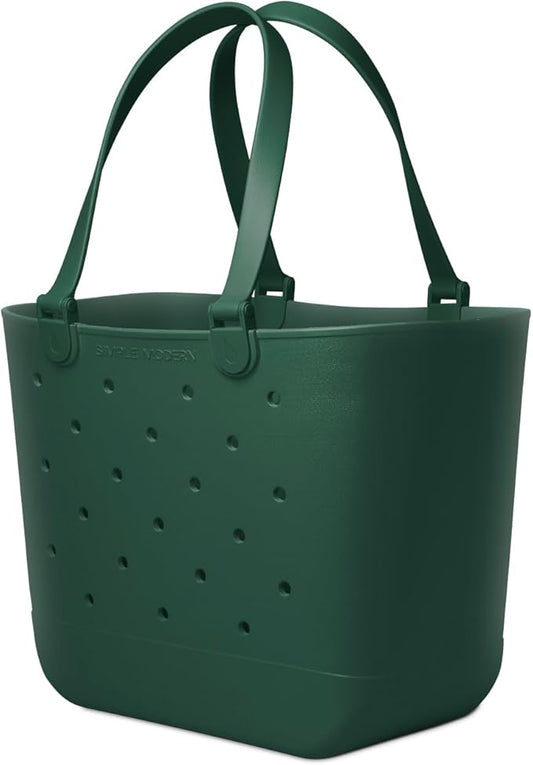 Simple Modern Extra-Large Beach Bag | Waterproof Getaway Rubber Tote with Zipper Pocket for Travel, Pool, Boat, Groceries, Sports | Forest