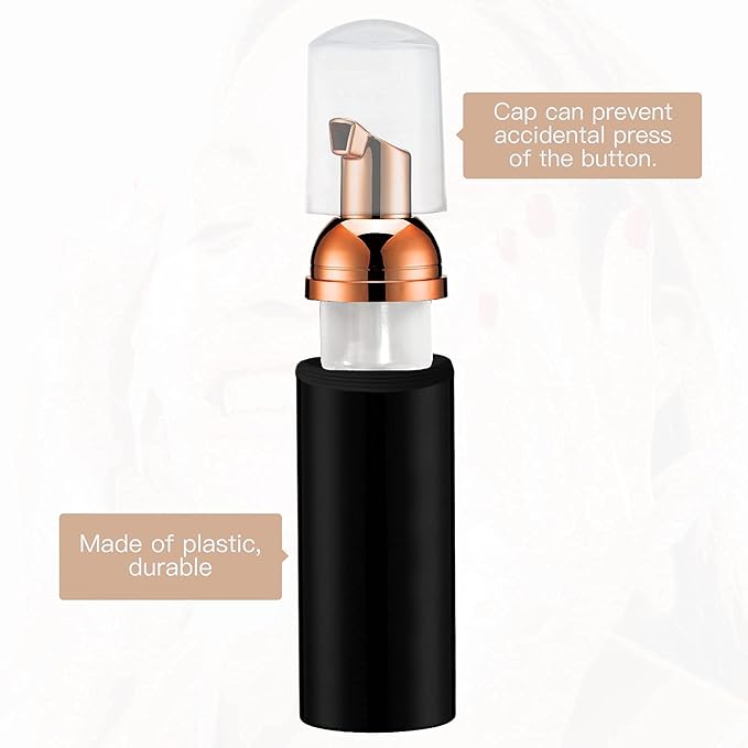 2oz Foam Pump Bottle (3PCS) Empty Travel Foaming Dispenser for Hand Soap, Lash Cleanser, Shampoo (60ml, Rose Gold &Black