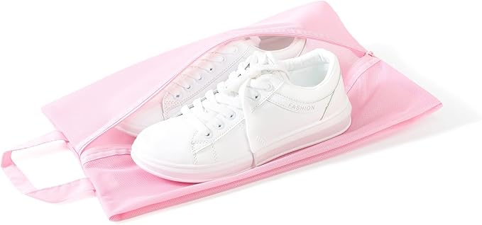 pack all Shoe Bag for Travel, Water-Resistant Shoe Pouch for Gym, Odor-Resistant Soccer Cleats Bag for Sport (Pink, 2-Pack)