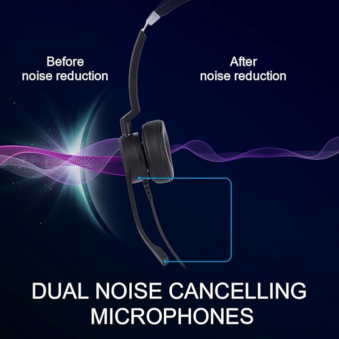 VT Wired UC-Headset with Dual Noise-Cancelling-Microphones - Work Headphones with USB-A Connectivity for PC/Laptop/IP Phones Compatible with MS Teams Used for Zoom,Jabber,GoogleMeet,Genesys,3CX,etc.