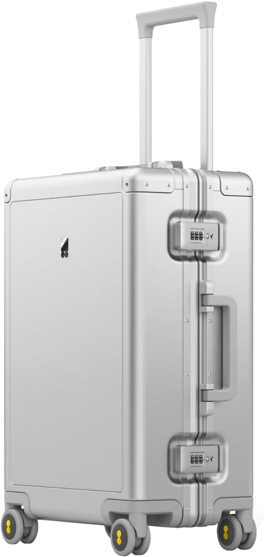 LEVEL8 Gibraltar Carry on Luggage, 20 Inch Aluminum Zipperless Luggages Airline Approved, Hardside Suitcase with TSA Lock and Spinner Wheels, Silver