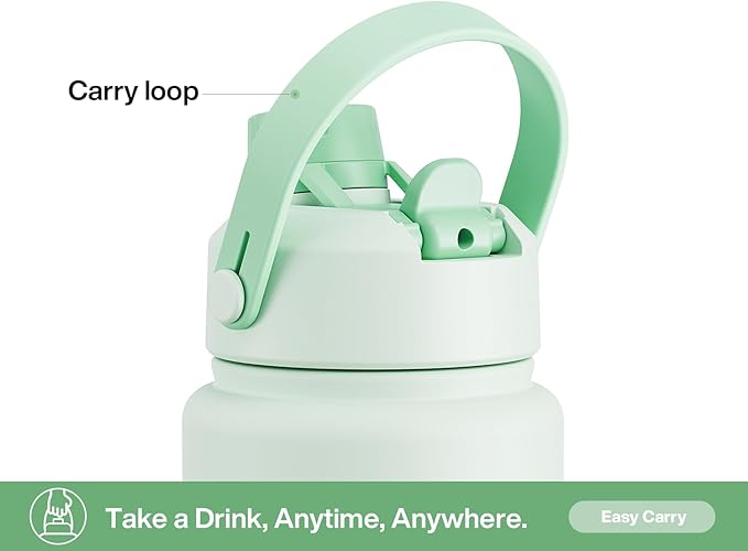 POWCAN 32 oz Insulated Water Bottle with 2-in-1 Straw and Spout Lid, Keep Cold 24H, Leak-Proof, BPA-Free, Double Wall Stainless Steel Water Bottle for Sports, Gym, Travel, and School (Mint)