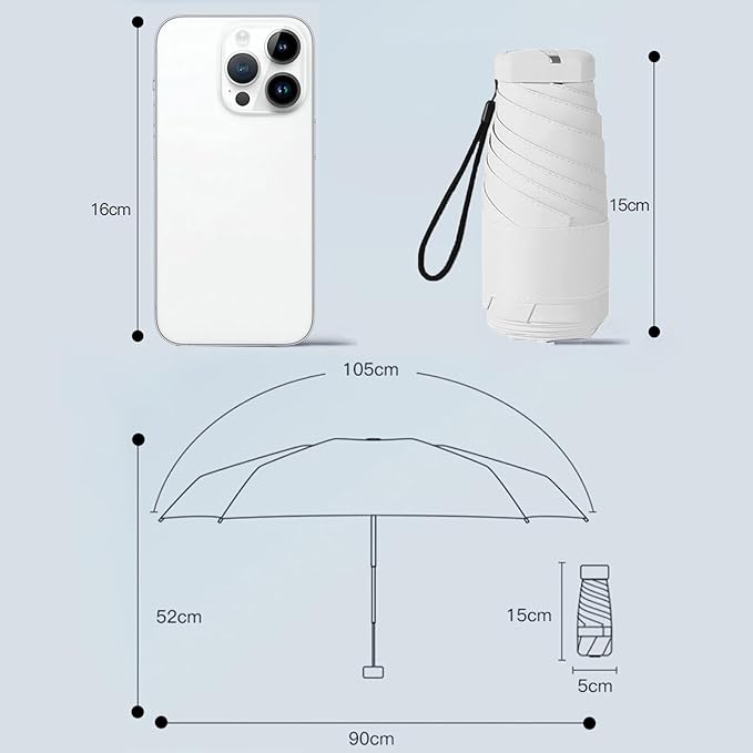 Windproof Mini Travel Umbrella with UPF 50+ Sun & Rain Protection - Ultra Compact & Lightweight, Pocket-Sized for Any Bag, Eco-Friendly Quick-Dry Fabric in Trendy Colors