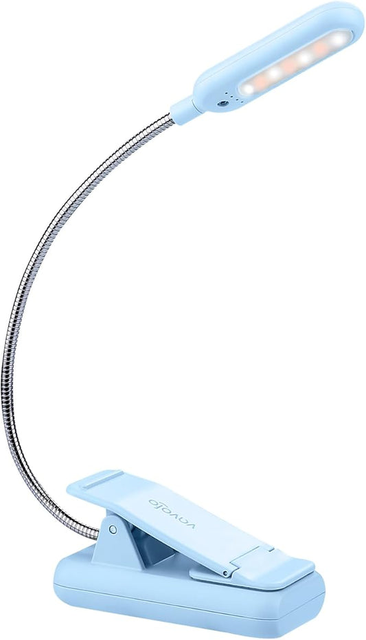 VAVOFO Rechargeable Book Light for Reading in Bed Kids, 7 LED Reading Light with 9-Level Warm Cool White Daylight, Eye Care Lamp with Power Indicator for Bookworms (Light Blue)