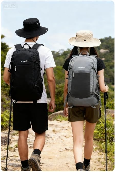30L Foldable Backpack & Bucket Hat 2 In 1 Combo, Lightweight packable Travel and Fisherman Hat Set, Compact Collapsible Daypack with Sun Hat (Gray)