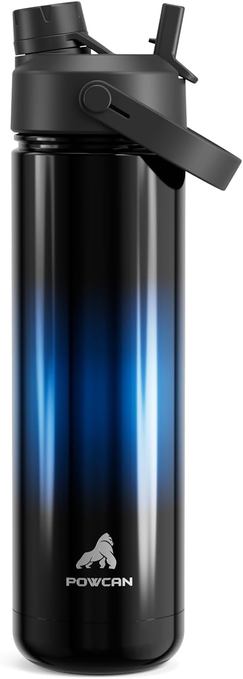 POWCAN 26 oz Insulated Water Bottle with 2-in-1 Straw and Spout Lid, Keep Cold 24H, Leak-Proof, Fits in Car Cup Holder, Stainless Steel Water Bottle for Sports, Trip, Gym, and School (Twilight Night)