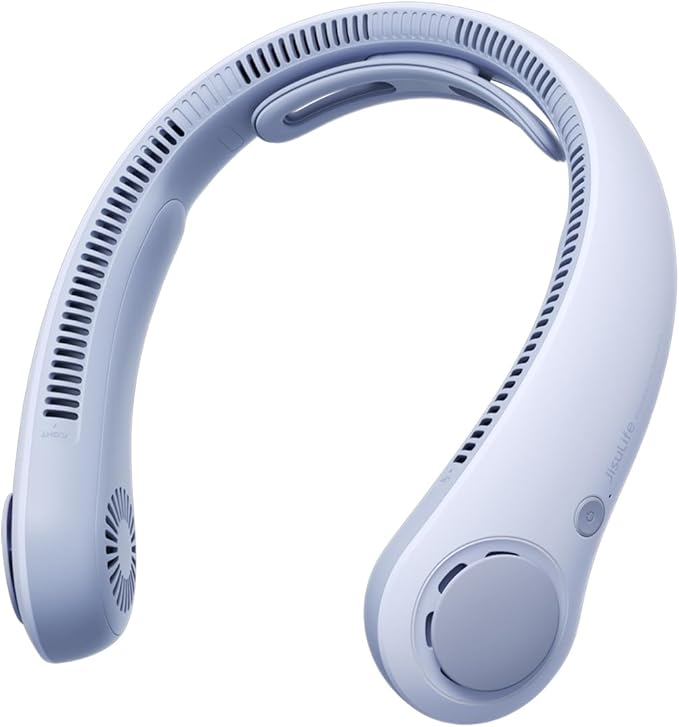 JISULIFE Portable Neck Fan Upgraded, Neckbrace Personal Hands Free, 5 Speed Gears Adjustment, 5000 mAh Wearable Bladeless Quiet Rechargeable for Outdoor Indoor, Gifts for Women Men- Sunny Blue