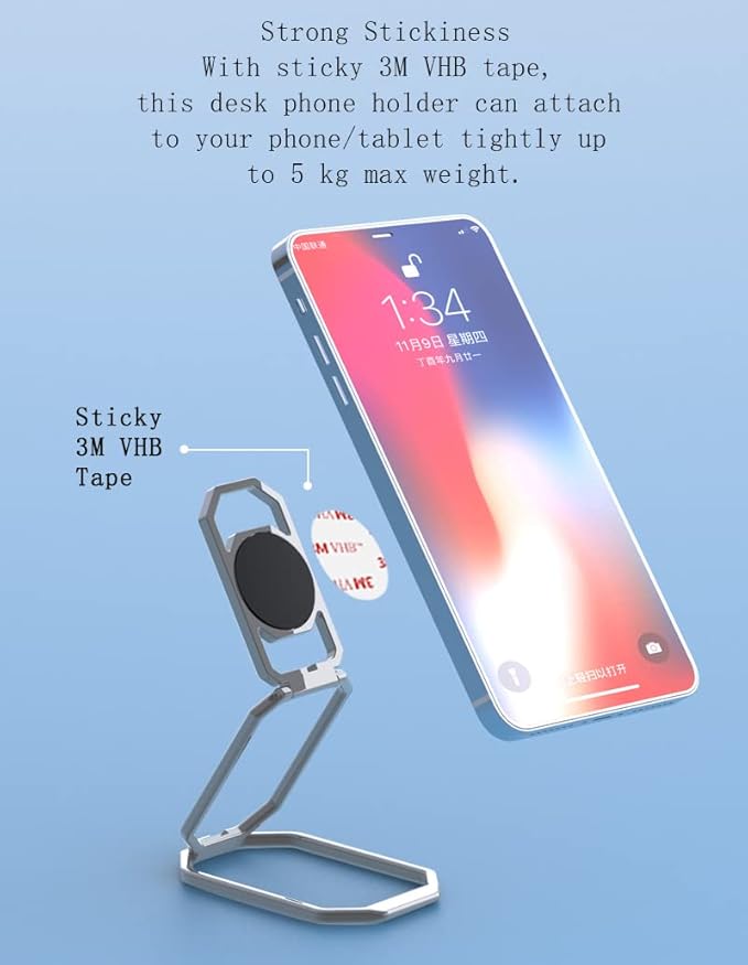 Phone Ring Holder Metal Kickstand 360° Foldable Swivel Cell Phone Finger Grip Stand Phone Back Grip for Magnetic Car Mount Compatible with iPhone iPad Smartphones Tablet