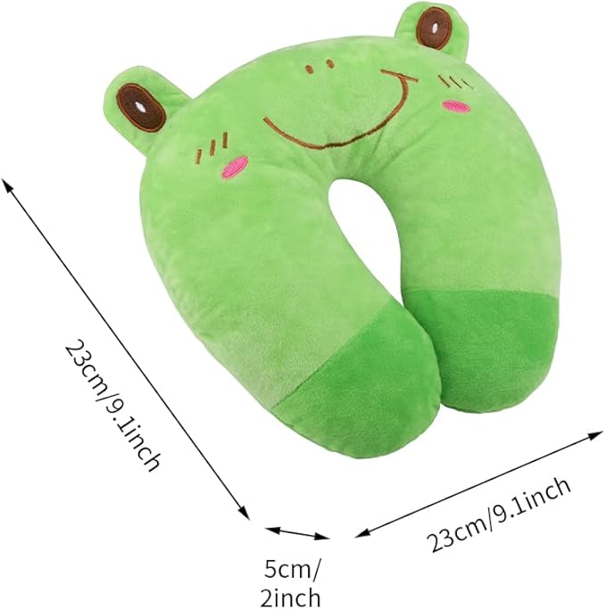 EKDJKK Travel Pillow for Kids, Cute Animal Neck Pillow Support U Shaped Cushion Plush Soft Rest Reading Pillow Sleeping Pillow for Airplane Train Car (Frog)
