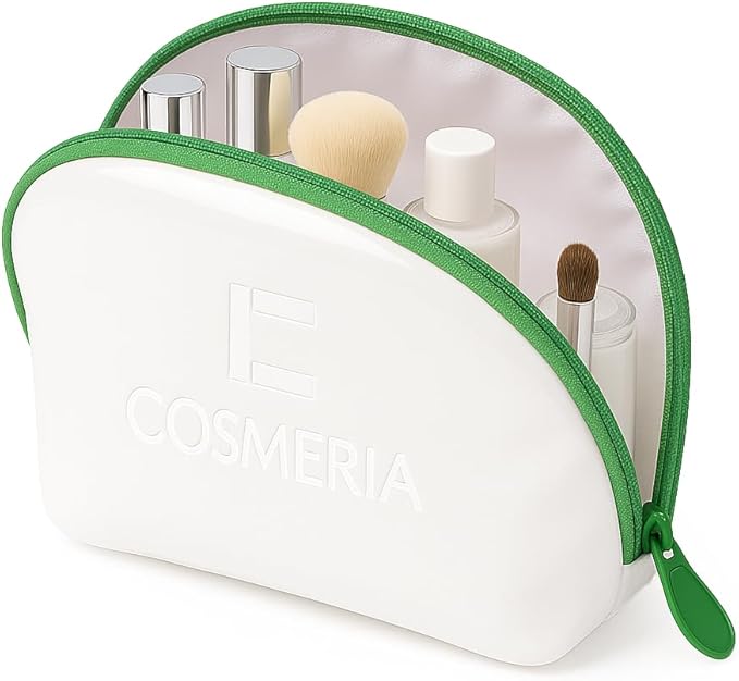 Makeup Bag Organizer & Travel Cosmetic Bag - Toiletry Bag for Women Fits Carry-On and Suitcase - Make Up Faux Patent Leather Pouch with Durable Green Zipper, Medium