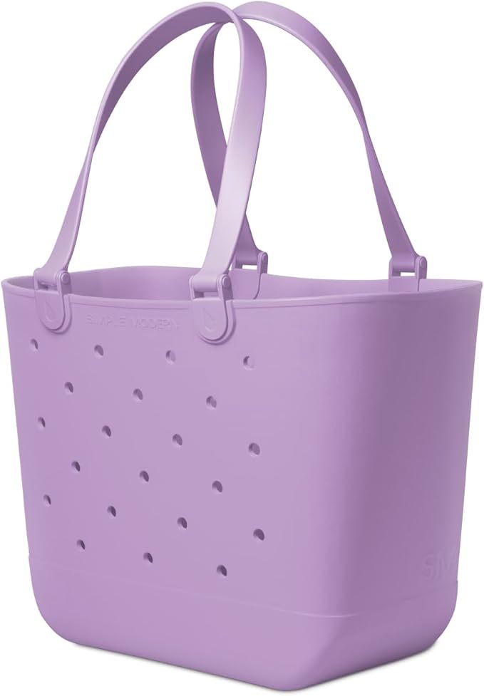 Simple Modern Extra-Large Beach Bag | Waterproof Getaway Rubber Tote with Zipper Pocket for Travel, Pool, Boat, Groceries, Sports | Purple Breeze