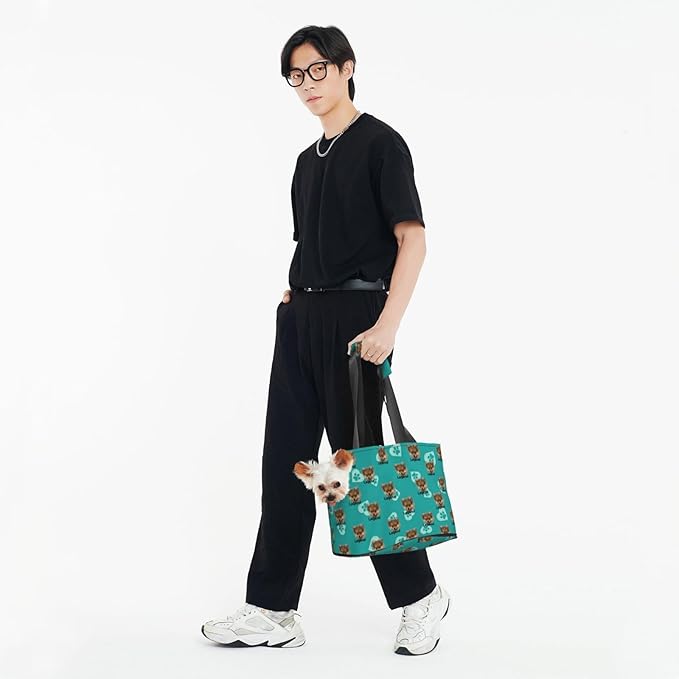 Custom Dog Carrier Personalized Photo Logo Text Name Pet Crossbody Puppy Carrying Bag Purses Cat Pouch for Outdoor Hiking Traveling Subway Shopping (Foldable)