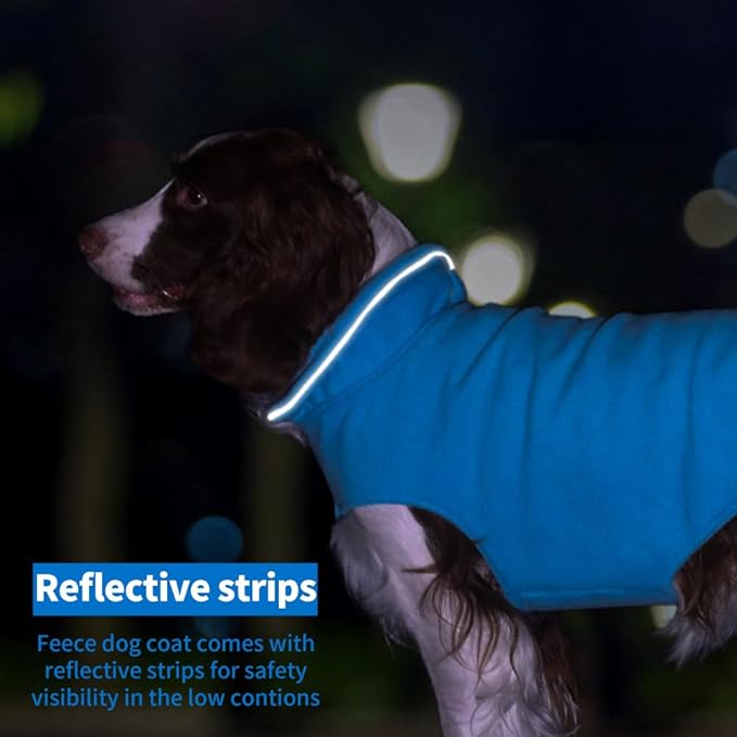 Fleece Dog Coat Pet Jacket Reflective for Cold Weather for Extra Large to Small Pets(Blue,S)