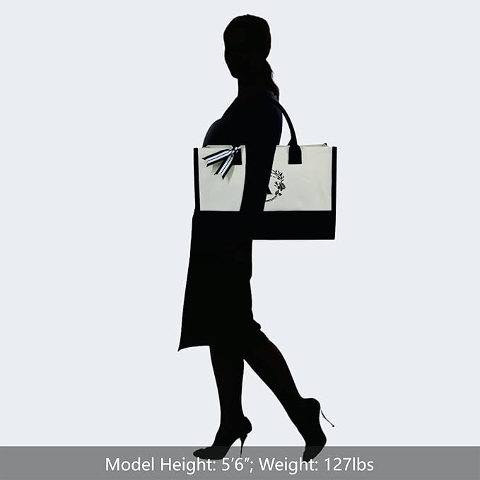 TOPDesign Personalized Initial Canvas Beach Bag, Monogrammed Gift Tote Bag for Women