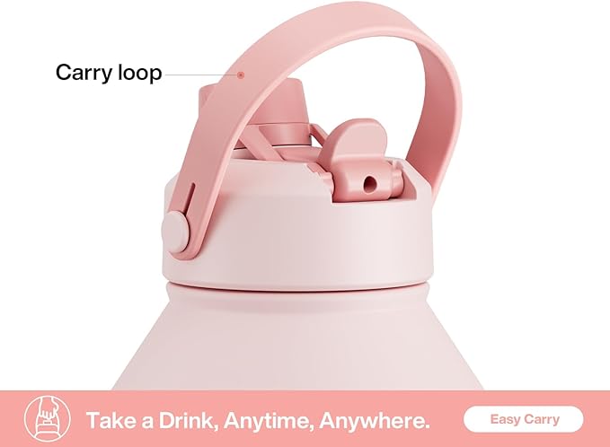 POWCAN 64 oz Insulated Water Bottle with 2-in-1 Straw and Spout Lid, Keep Cold 24H, Leak-Proof, BPA-Free, Double Wall Stainless Steel Water Bottle for Sports, Gym, Travel, and School (Cotton Candy)