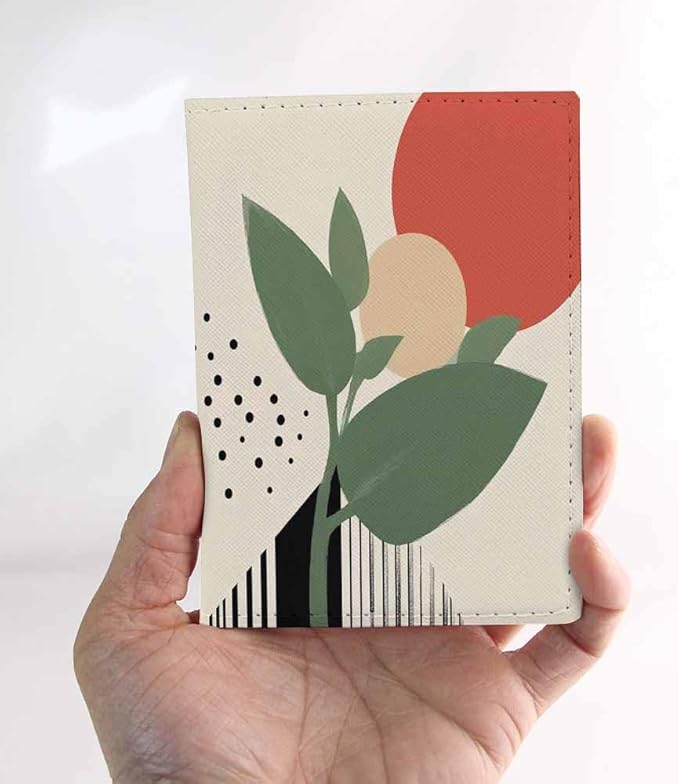 Vintage Ink Floral Passport Holder for Travel Geometric Patterns Funny Design PU Leather Passport Cover Wallet Cute Passport Card Holder for Women and Men