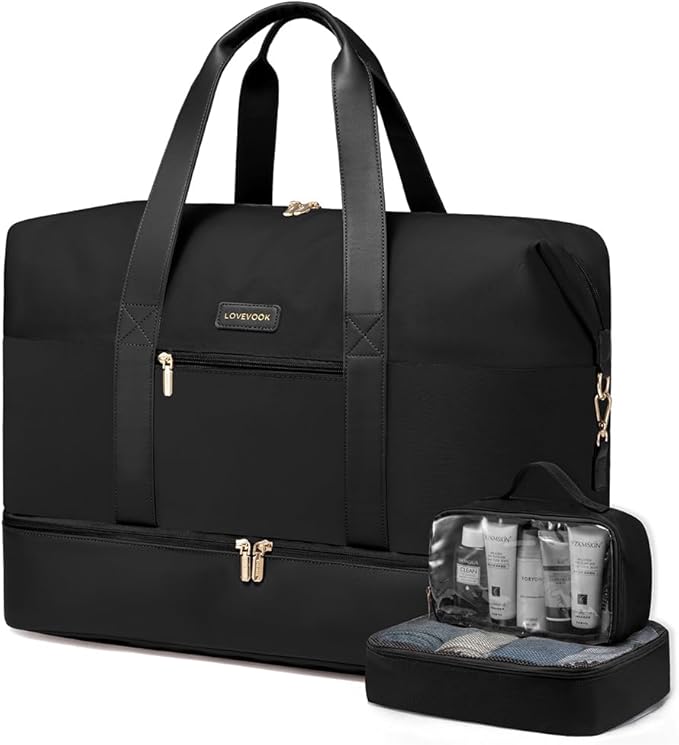 LOVEVOOK Weekender Bag, Large Travel Duffel Bag for Women with 2 Packing Cubes, Carry on Overnight Bag with Shoe Compartment, Mom Hospital Bags for Labor and Delivery