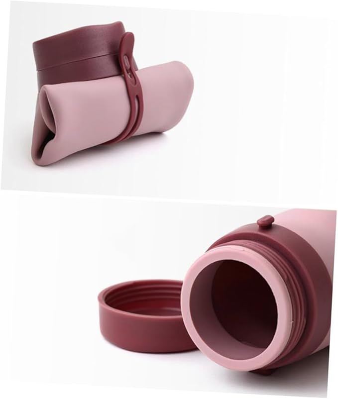 POPETPOP Foldable Portable Water Bottle Silicone Sports Cup Lightweight Travel Mug for Hiking Camping Cycling Pink