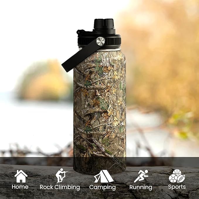 Camouflage Insulated Stainless Steel Water Bottle 32oz, Vacuum Chug Lid Travel Tumbler for Men Friends Dad Hunter Hunting Lovers, Gift for Birthday Christmas Father's Day