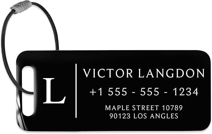 Personalized Luggage Tags for Suitcases - Stainless Steel Custom Luggage Tags for Backpacks & Bags, Sturdy, Waterproof & Heavy Duty (Black / 3" x 1.25")