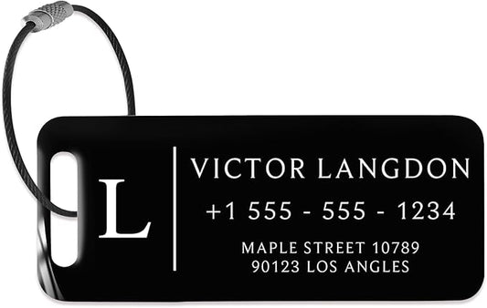 Personalized Luggage Tags for Suitcases - Stainless Steel Custom Luggage Tags for Backpacks & Bags, Sturdy, Waterproof & Heavy Duty (Black / 3" x 1.25")