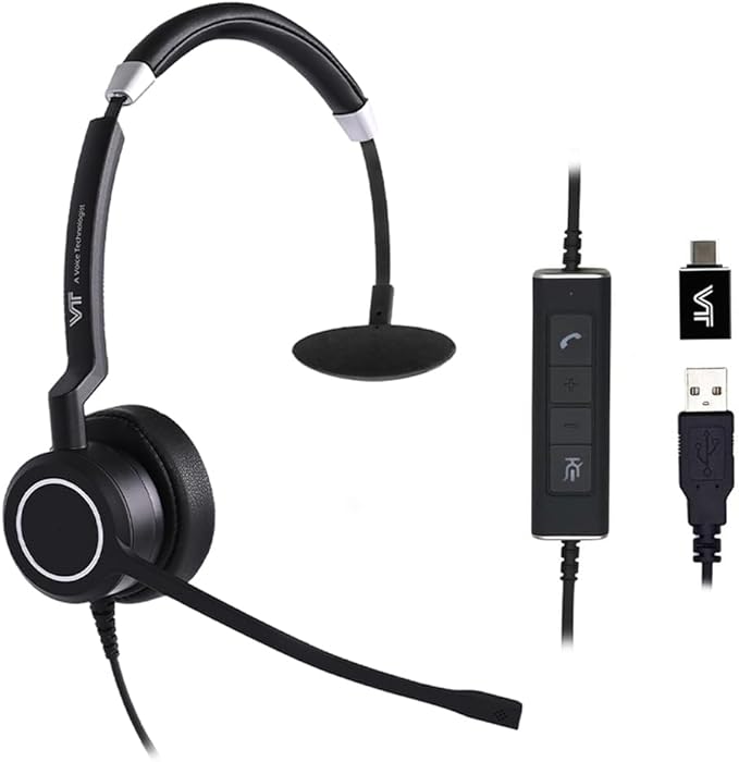 VT Wired UC-Headset with Dual Noise-Cancelling-Microphones - Work Headphones with USB-A Connectivity for PC/Laptop/IP Phones Compatible with MS Teams Used for Zoom,Jabber,GoogleMeet,Genesys,3CX,etc.