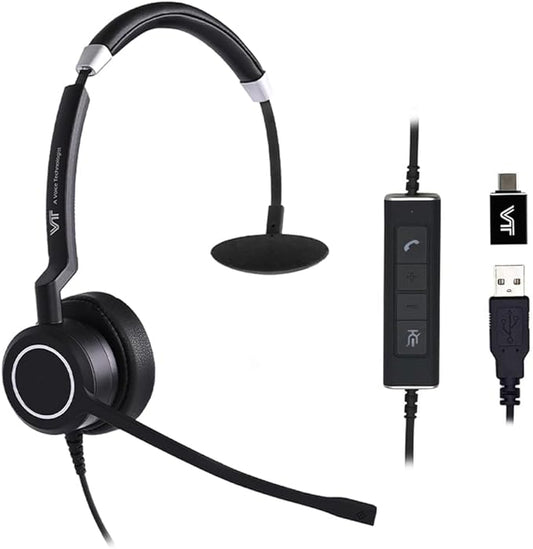 VT Wired UC-Headset with Dual Noise-Cancelling-Microphones - Work Headphones with USB-A Connectivity for PC/Laptop/IP Phones Compatible with MS Teams Used for Zoom,Jabber,GoogleMeet,Genesys,3CX,etc.