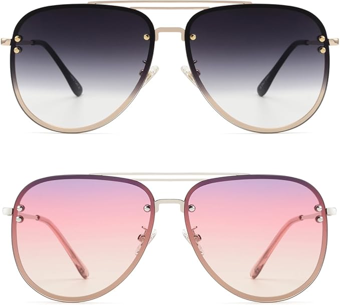 Trendy Oversized Aviator Sunglasses for Women 2025, Cute Retro Aviator Sun Glasses UV Protection Big Shades VF2203