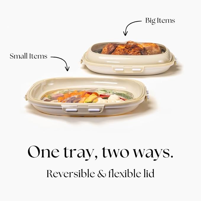 Crudités | Portable Snack Tray | Square 2-Pack | Cream White | Reversible Stretch Lid Food Containers | BPA-Free, Freezer & Dishwasher Safe | Meal-Prep, Charcuterie, Salads, Picnic, Travel