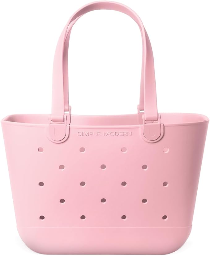 Simple Modern Large Beach Bag | Waterproof Getaway Rubber Tote with Zipper Pocket for Travel, Pool, Boat, Groceries, Sports | Blush