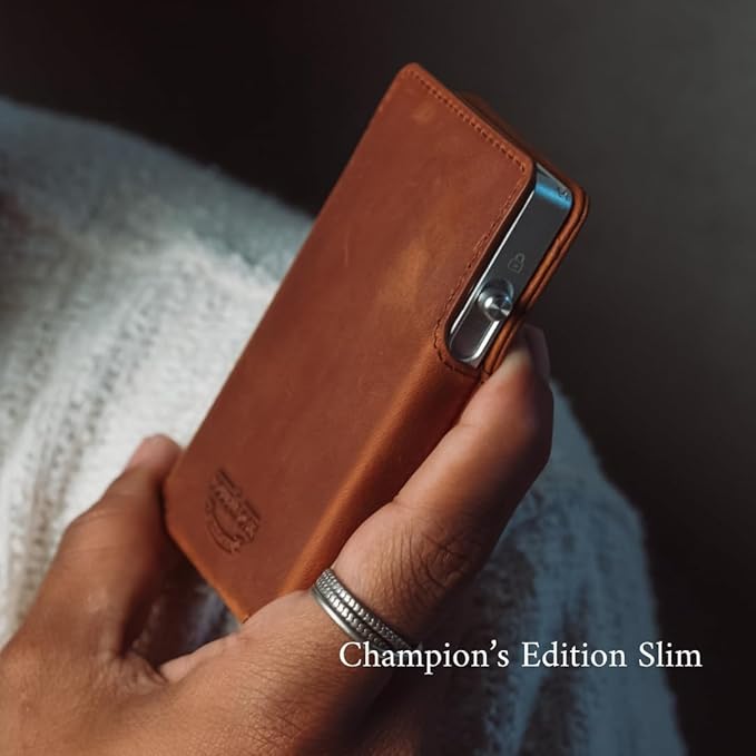 Double Oak Essentials SLIM Leather Pop-up Wallet — Removable Cardholder Design with Locking Mechanism - RFID Blocking, Top Grain Cowhide Leather (Champion's Edition)
