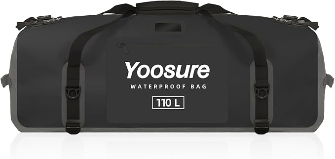 110L Waterproof Duffel Bag 35IN - Airtight Zipper Dry Bags, Extra Large Dry Bag with Straps&Handles for Camping Boating Kayaking Rafting Canoeing Gym Beach Car Roof Storage (Black)