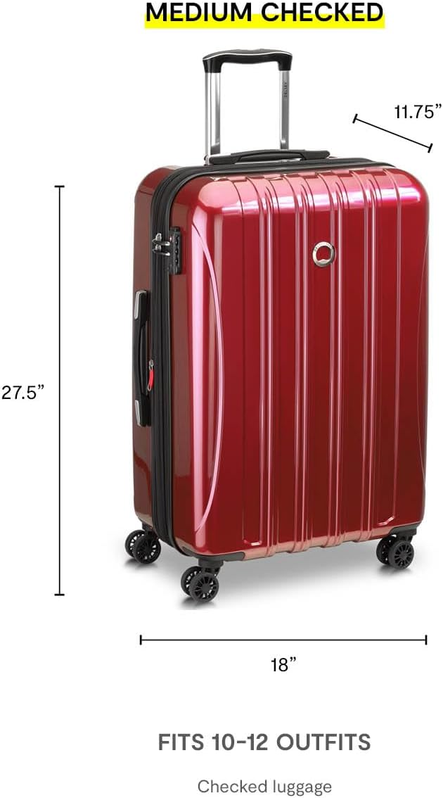 DELSEY PARIS Helium Aero Hardside Expandable Luggage with Spinner Wheels, Brick Red, Checked-Medium 24 Inch