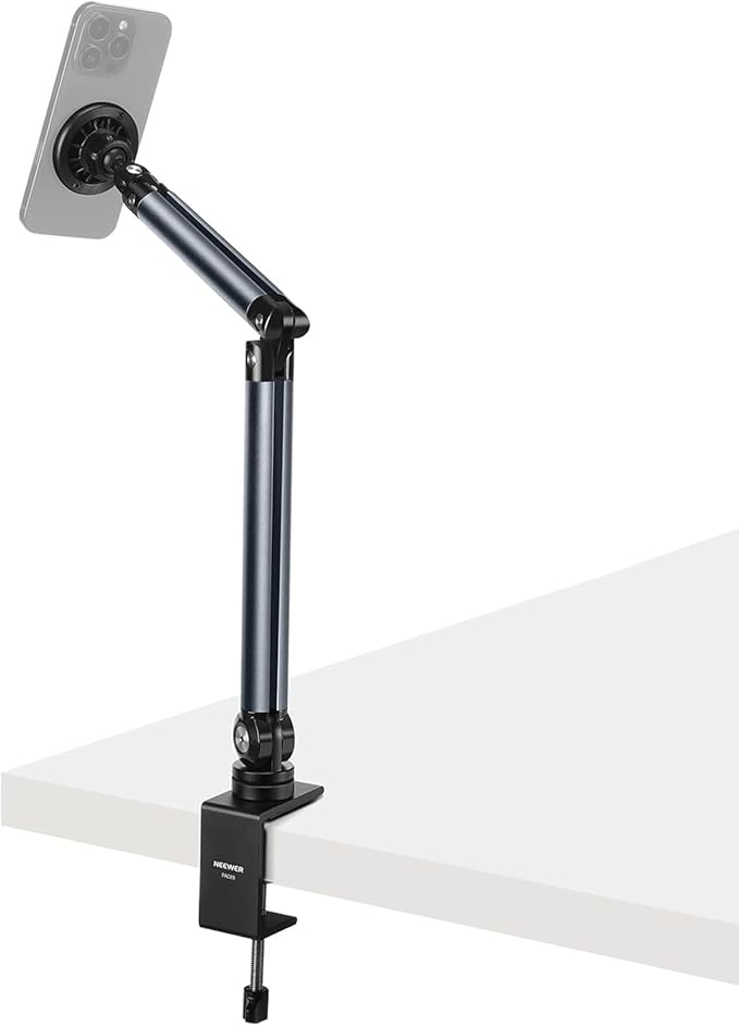 NEEWER Basics Magnetic Cell Phone Holder Stand for Desk & Bed, Tension Adjustable Overhead Desk Mount Compatible with MagSafe iPhone 16 15 Pro Max Plus 14 13 12 for Video Recording Filming, PA089