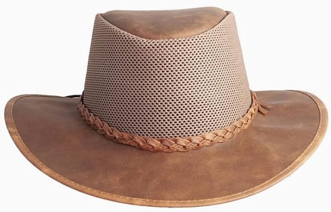 American Hat Makers Breeze Leather & Mesh Sun Hat | Wide Brim, UPF50, Breathable & Adjustable | Perfect for Outdoors