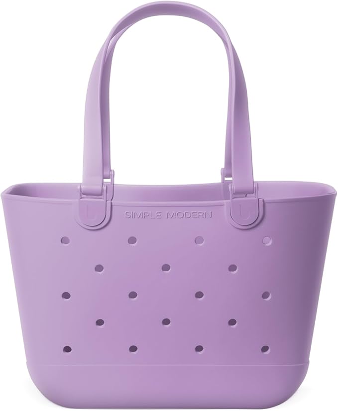 Simple Modern Large Beach Bag | Waterproof Getaway Rubber Tote with Zipper Pocket for Travel, Pool, Boat, Groceries, Sports | Purple Breeze