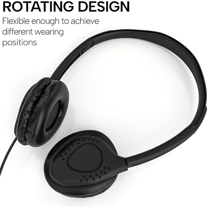 Maeline Kids Headphones for School Classroom K-12, Library, Museum, Travel, On Ear Stereo Headset with Adjustable Band & Faux Leather Cushions - 3.5mm Plug - 300 Pack - Black