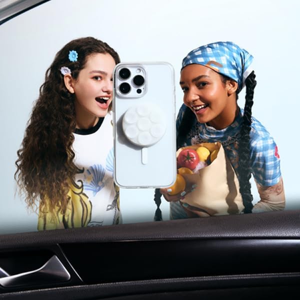 PopSockets Suck-Up™ Suction Grip & Stand, 3-in-1 MagSafe Phone Mount for iPhone, Strong Hold on Mirrors & Glass, Swappable Top, Portable & Reusable - Clear