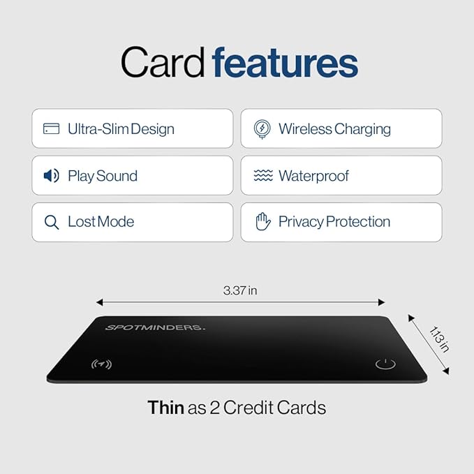 SPOTMINDERS Apple MFi Certified Wallet Tracker Works With Apple Find My Tracking Card for Wallet Card Rechargeable IP68 Waterproof 0.07in Slim iPhone Item Finder for Luggage Tags Purse Gifts for Women